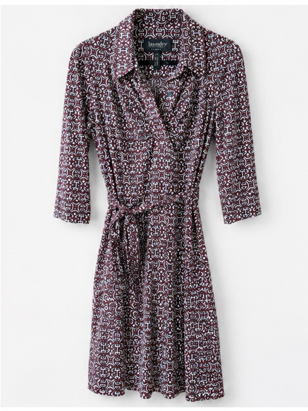 Laundry By Shelli Segal Burgundy and White Printed Wrap Dress